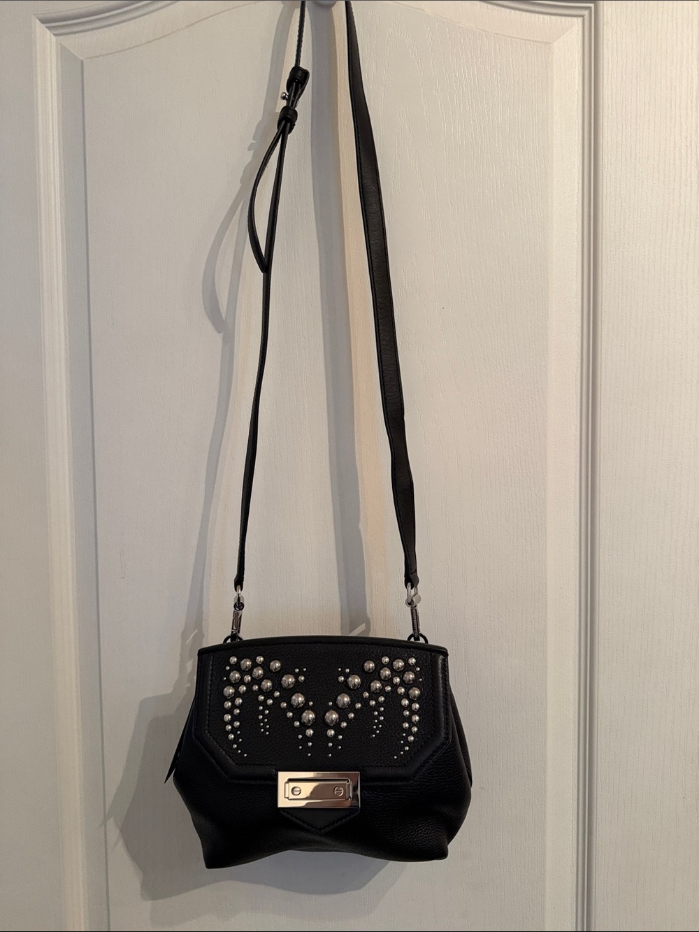 NEW Alexander Wang Mini Marion Studded Black Pebbled Leather Crossbody Bag